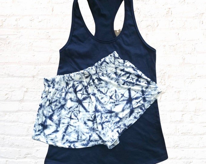 Shibori Tie Dye Womens Pajama Shorts and Tank Top