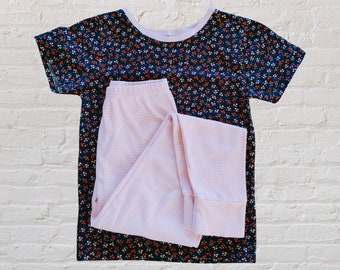 Girls Flowers Organic Cotton Pajamas,  Short Sleeve