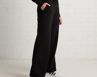 Wide Leg Sweat Pants - Comfortable Fleece Pants for Women, Lounge Set, Athleisure Wear Gym Set