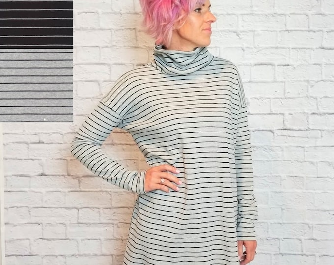 Turtleneck Long Sleeve Shirt, Organic Cotton Tunic Dress, Loungewear Tunic Top, Ethical Clothing, Shirts for Women, Gifts for Her