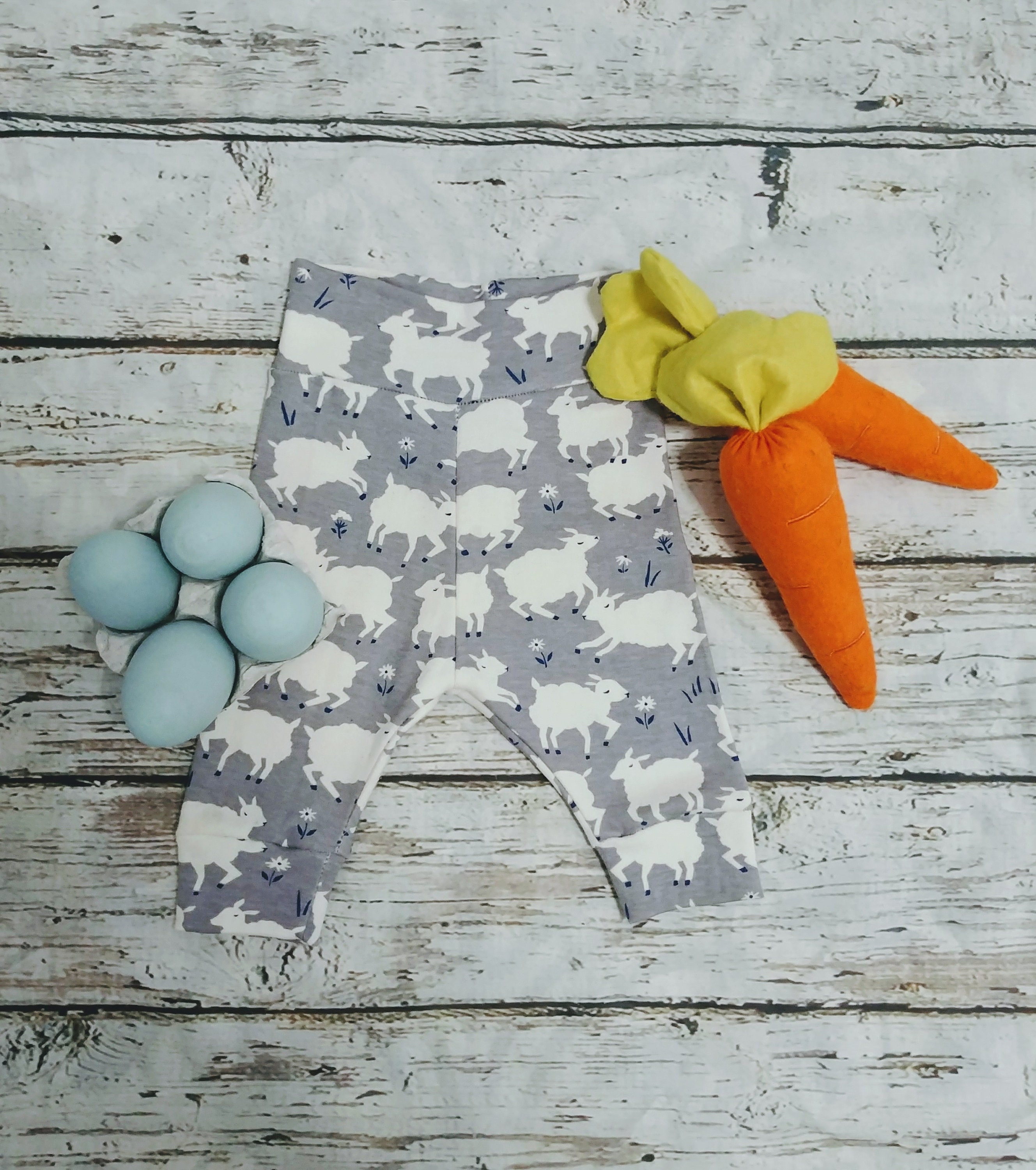 Organic Cotton Baby Clothes, Easter Sheep Baby Harem Pants