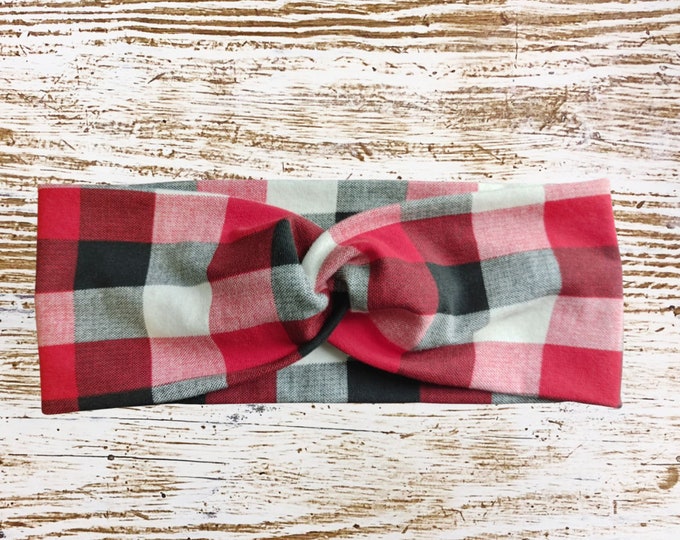 Buffalo Plaid Christmas Headbands for Women Boho Yoga Headband, Knit Twist Headband, Wide Headband, Knotted Headband