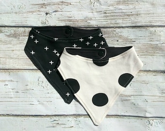 Black and White Polka Dot Bandana Drool Bibs 2 Pack