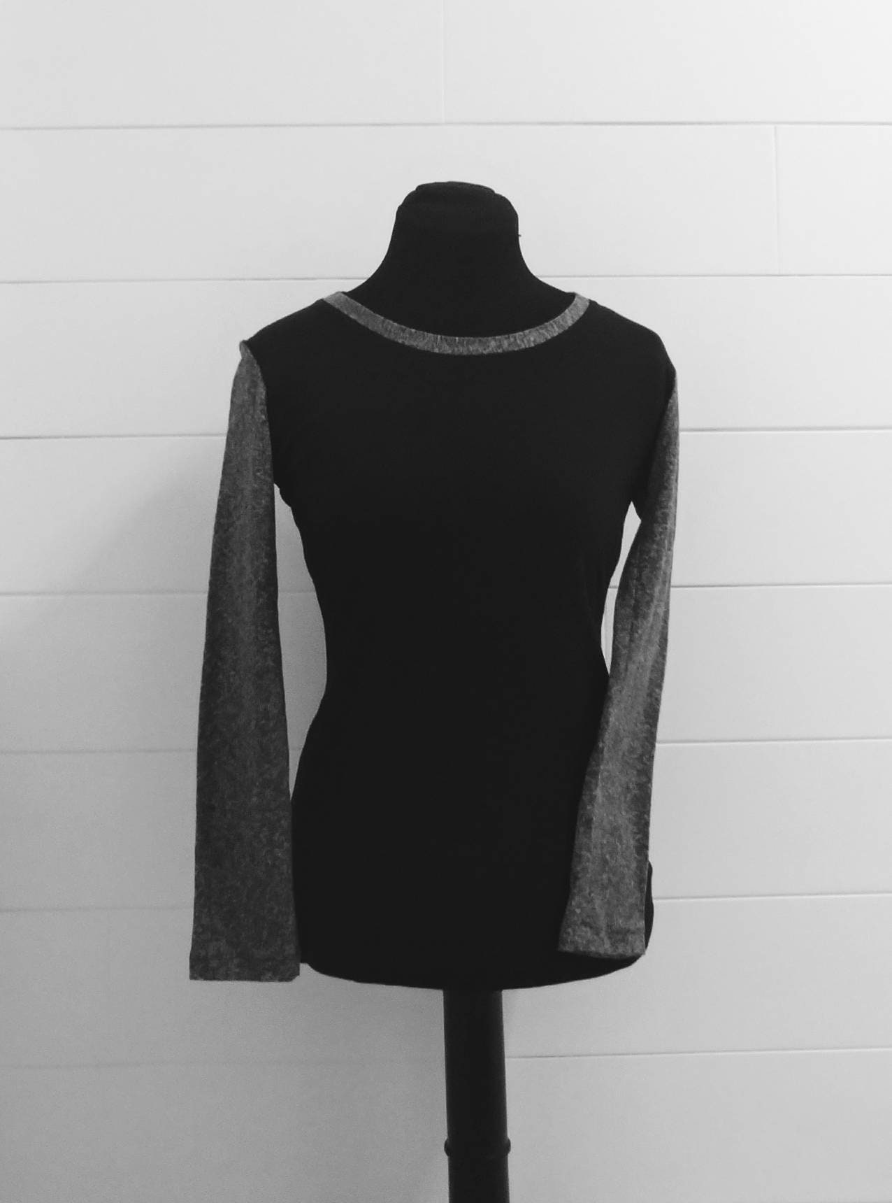 Black and Gray Round Neck Organic Shirt