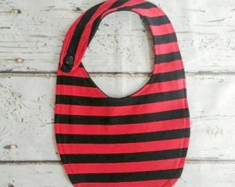 Red and Black Stripe Organic Cotton Bib