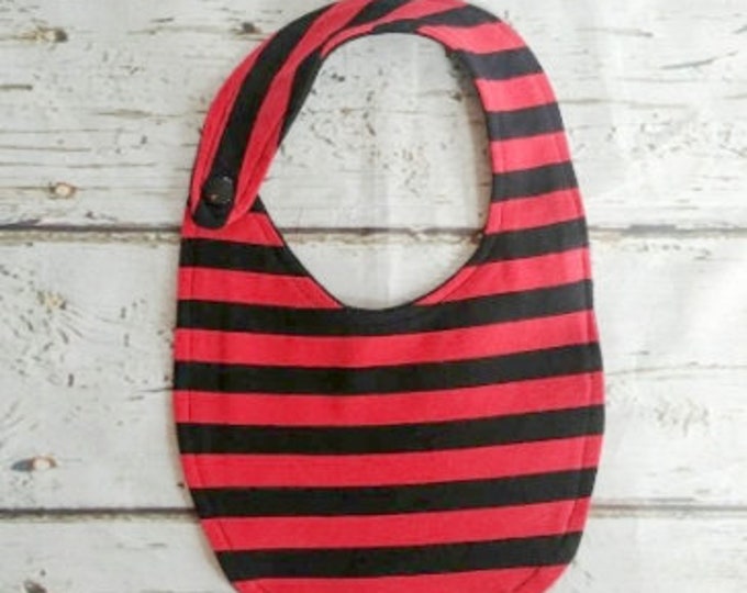Red and Black Stripe Organic Cotton Bib