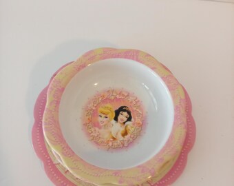 Vintage Lot Of 3 Princesses Melaamine Plate And 2 Bowls,1990's