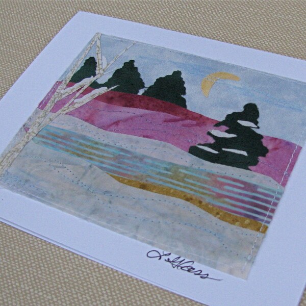 Textile Art Note Card- Frosted Trees