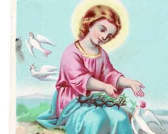 Vintage Child Jesus with Holy Doves Catholic Prayer Card | Catholic Praying Cards | French Holy Prayer Cards | Antique Catholic Shop HC124