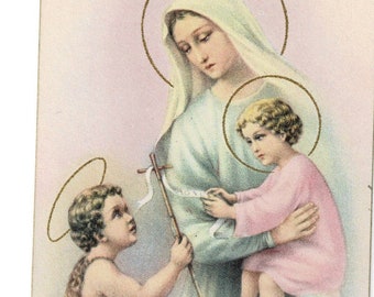 1930s Christmas Card Mother Mary - Jesus Christ, John the Baptist Catholic Holy Card | Catholic Prayer Card | Antique Catholic Shops HC155