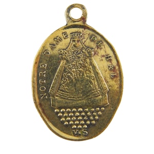Antique French Virgin Mary Notre Dame de Hal Catholic Medal | Brass Religious Charms | Holy Virgin Religious Jewelry | Holy Medals 66