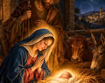 Nativity of Jesus Catholic Printable: Holy Family Christmas Wall Art (Digital Download)