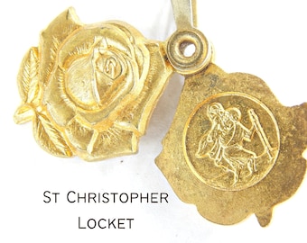 Vintage Saint Christopher - Our Lady of Banneux Catholic Locket Medal | Safe Travel Saint Sacramental Charms | Patron Saints Medals - 6