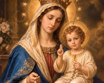 Our Lady of the Rosary Printable: Virgin Mary, Christ Child, Marian Devotion (Digital Download)