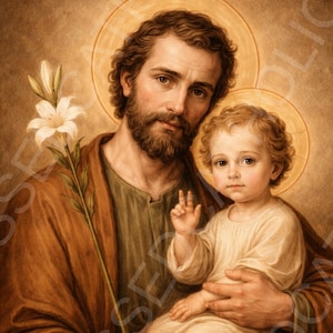 Katholieke kunst Sint-Jozef en kind Jezus: Vaderdag (digitale download)