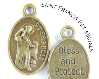 Saint Francis of Assisi Bless and Protect My Pet Catholic Medal for Dogs or Cats | Animal Collar Medallion | Patron Saint of Pet Charm