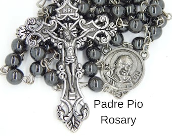 Vintage Padre Pio Catholic Rosary Beads | 5 Decade Rosary | Black Catholic Prayer Beads | Catholic Jewelry Shop | Catholic Gifts for Men 29