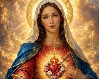 Sacred Heart of Mary Printable: Immaculate Heart Catholic Wall Art (Digital Download)