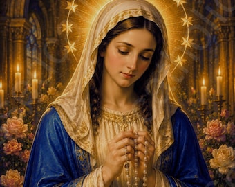 Our Lady of the Rosary: Praying Virgin Mary Catholic Wall Art (Digital Download)