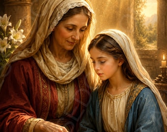 Saint Anne Teaching Child Mary Catholic Art: Patron Saint for Pregnancy (Digital Download)