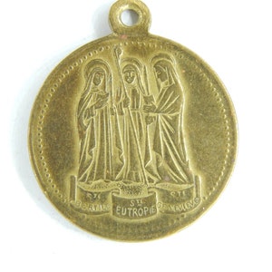 Antique Saint Genevieve, Saint Bertile, Eutropie Catholic Medallion | Patron Saint Medals | Catholic Saints Jewelry | Holy Medals - 46