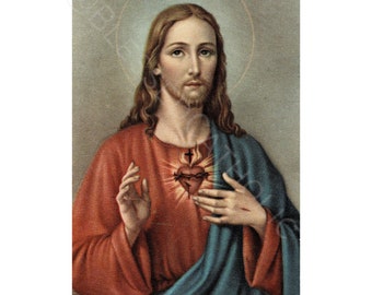 Vintage Sacred Heart of Jesus Catholic Holy Card Digital Download | Jesus Digital Images | Royalty Free Downloadable Catholic Pictures