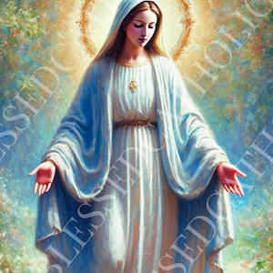 Unsere Liebe Frau der Gnade digital herunterladbare katholische Bilder | Mutter Maria druckbare Kunst | Katholische Königin des Friedens Royalty Free Artwork
