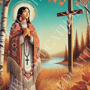 Heiliger Kateri Tekakwitha Herunterladbare Kunst | Lilie der Mohawks | Katholisches digitales lizenzfreies Kunstwerk PNG | Schutzpatron der indigenen Völker
