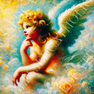 Raphael&#39;s Thinking Angel Art: Vintage Catholic Printable Artwork (Digital Download)
