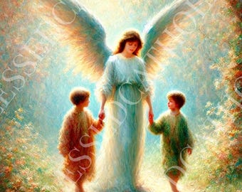 子供を守る守護天使 カトリックのイラスト 平和の天使 デジタル