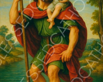 Classic Saint Christopher Digital Art – Catholic Wall Decor | Christian Iconography | Printable Art Download | Patron Saint of Safe Travel