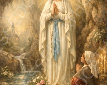 Our Lady of Lourdes Catholic Art: Marian Devotional Image (Digital Download)