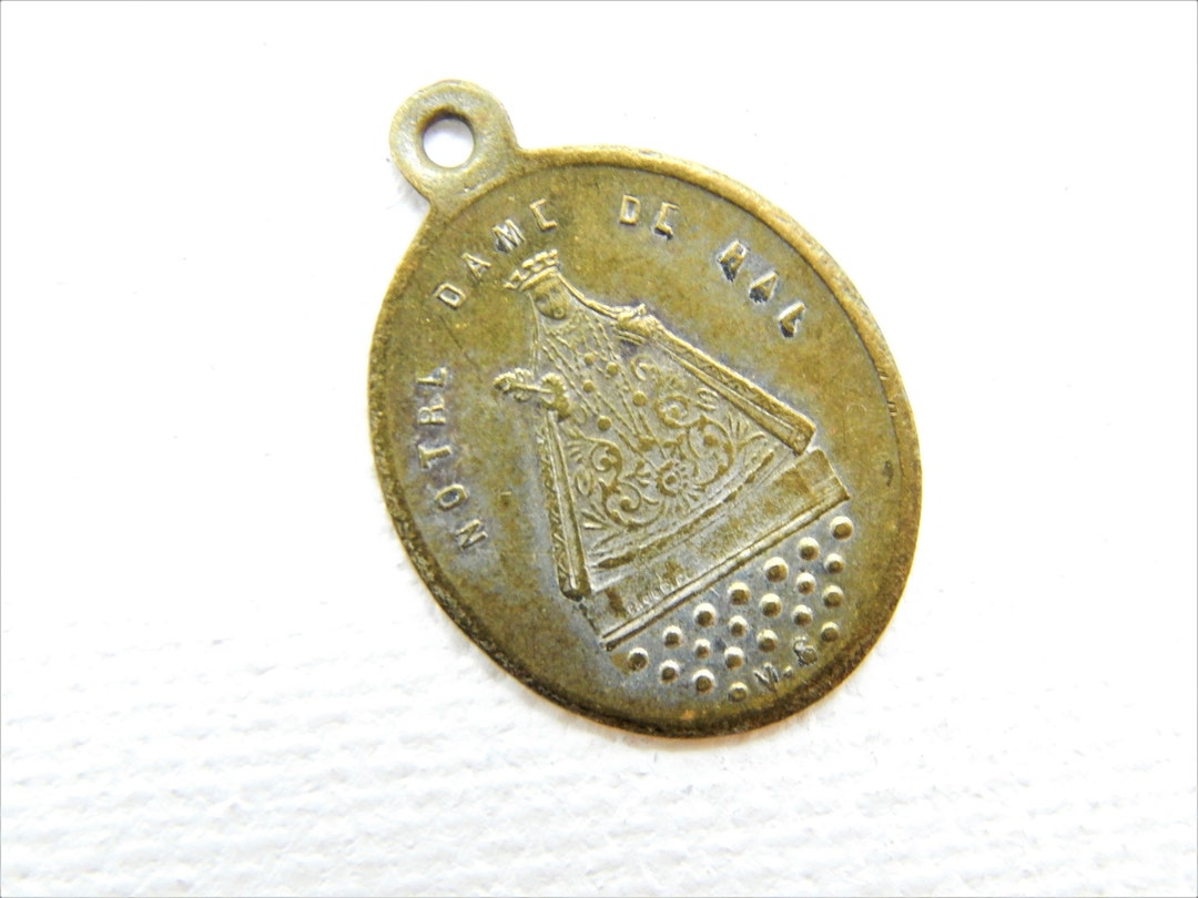 Antique French Virgin Mary Notre Dame De Hal Catholic Medal | Bronze ...