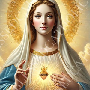 Our Lady of the Sacred Heart Printable Art: Catholic Virgin Mary (Digital Download)