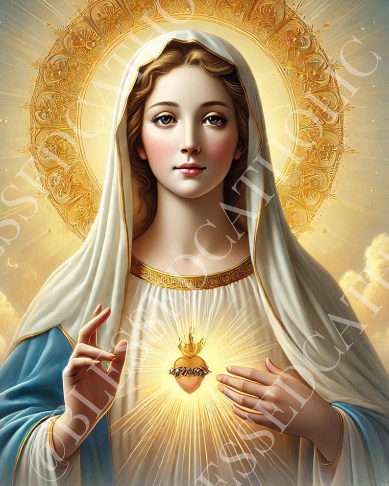 Our Lady of the Sacred Heart Printable Art: Catholic Virgin Mary ...