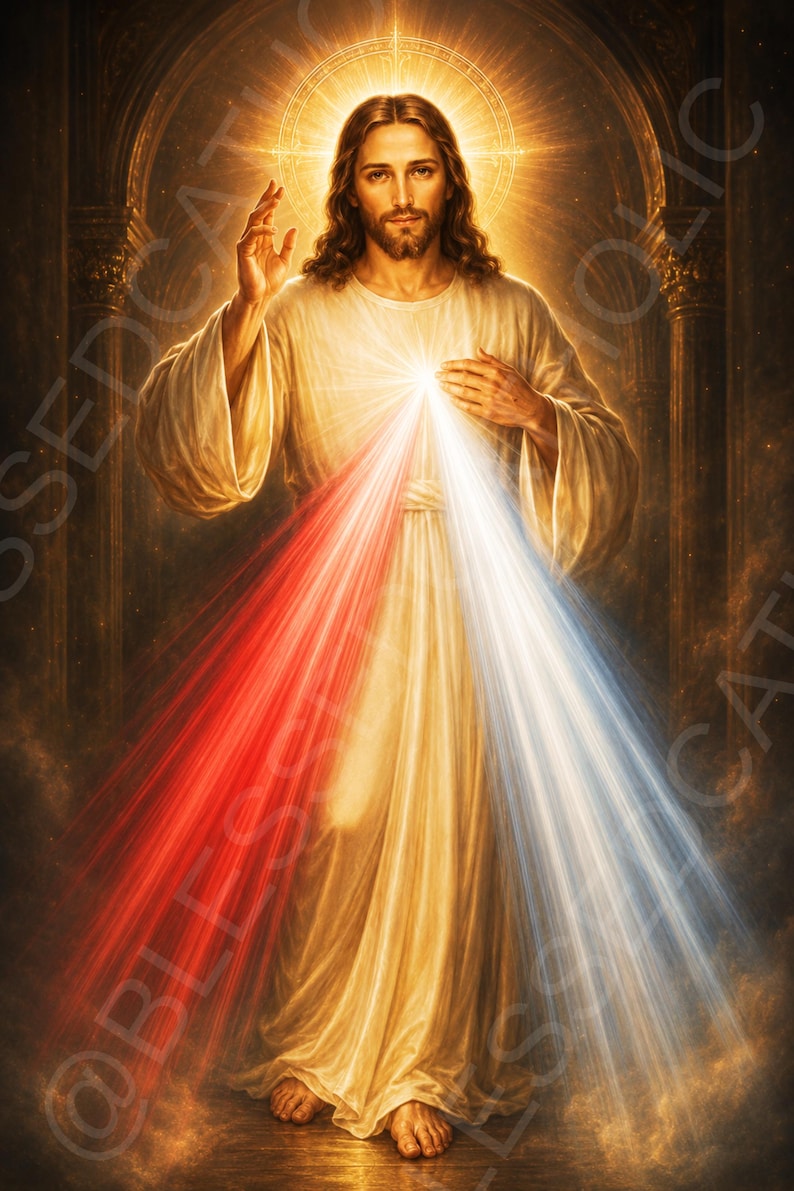 Mercy Rays Divine Mercy of Jesus Printable Art: Sacred Heart Devotion Catholic ...