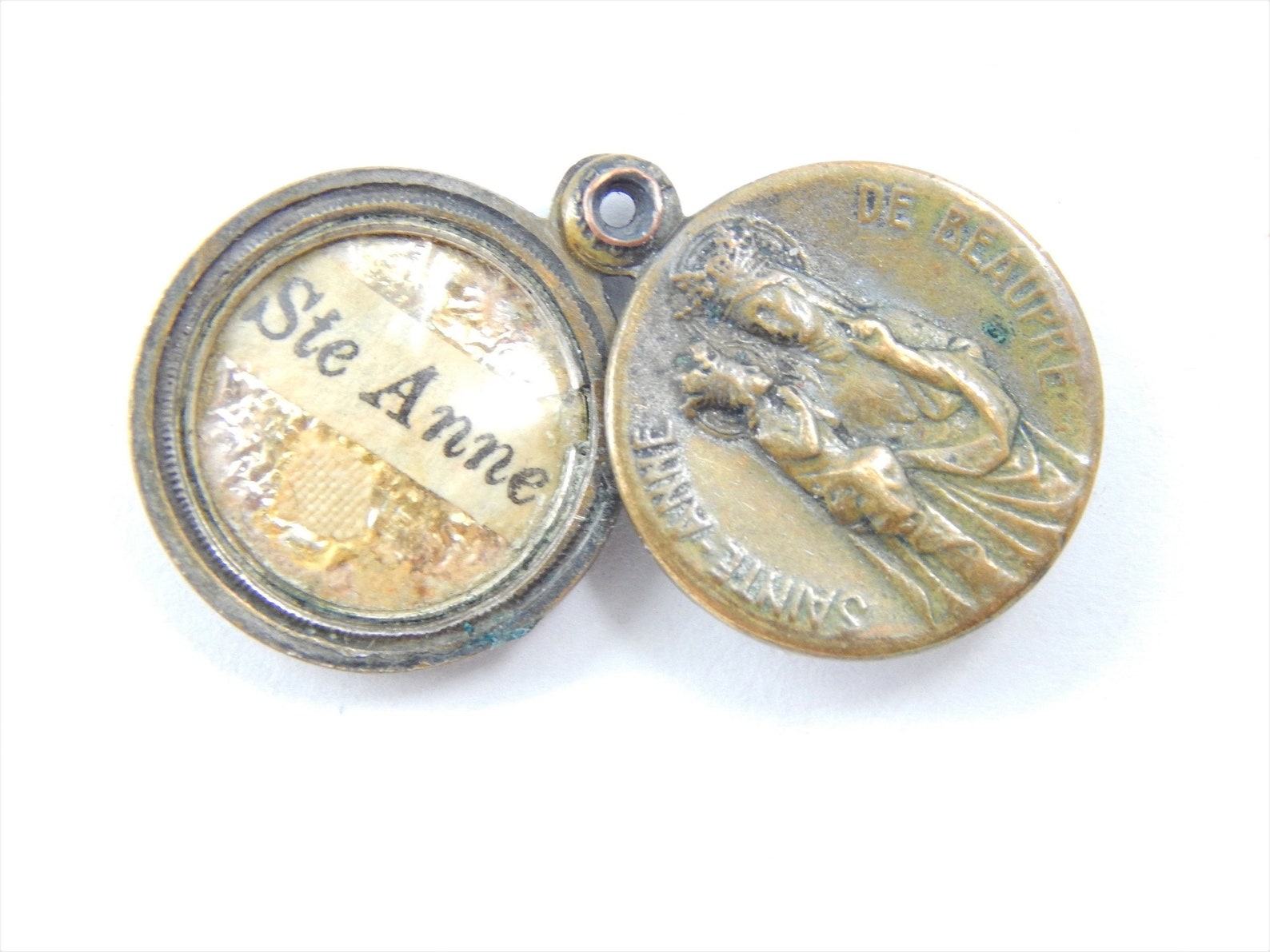 Vintage Saint Anne Beaupre Relic Catholic Locket Medal Etsy