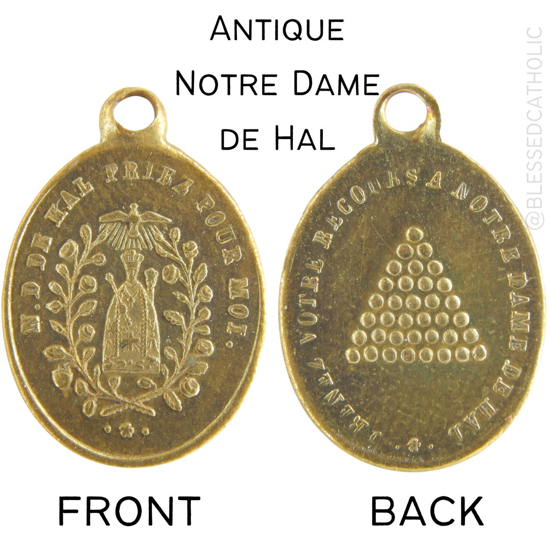 Antique French Virgin Mary Notre Dame De Hal Catholic Medal | Bronze ...
