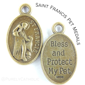Saint Francis of Assisi Bless and Protect My Pet Catholic Medal for Dogs or Cats | Animal Collar Medallion | Patron Saint of Pet Charm