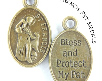 Saint Francis of Assisi Bless and Protect My Pet Catholic Medal for Dogs or Cats | Animal Collar Medallion | Patron Saint of Pet Charm
