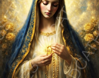 Arte della Madonna del Rosario: Immagine mariana cattolica stampabile (download digitale)