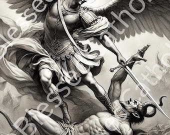 Saint Michael the Archangel Sketch Digital Downloadable Image | Military Patron Saint Printable Artwork | Catholic Saint Art Bundle Lot