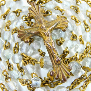 Vintage Clear Glass Beaded Rosary with Bronze Crucifix | Virgin Mary Catholic Prayer Beads | Long Rosaries | Learn to Pray Rosary 150