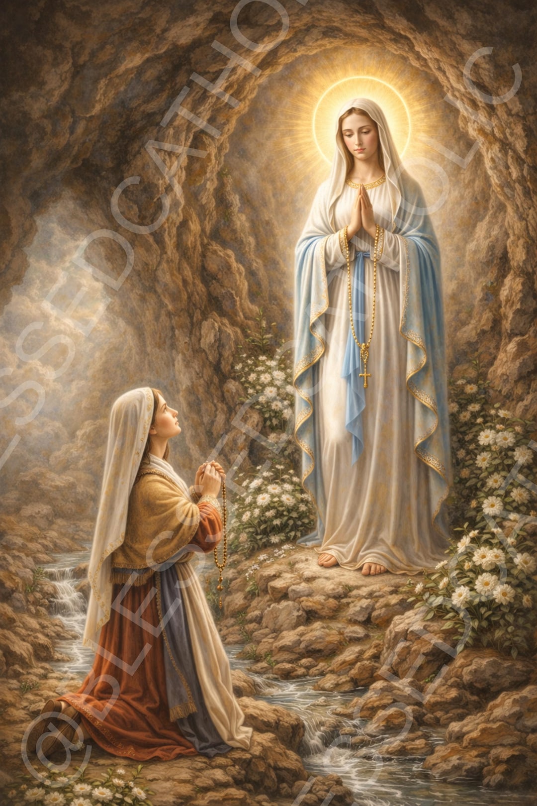 Our Lady of Lourdes Print: Catholic Virgin Mary - Saint Bernadette ...
