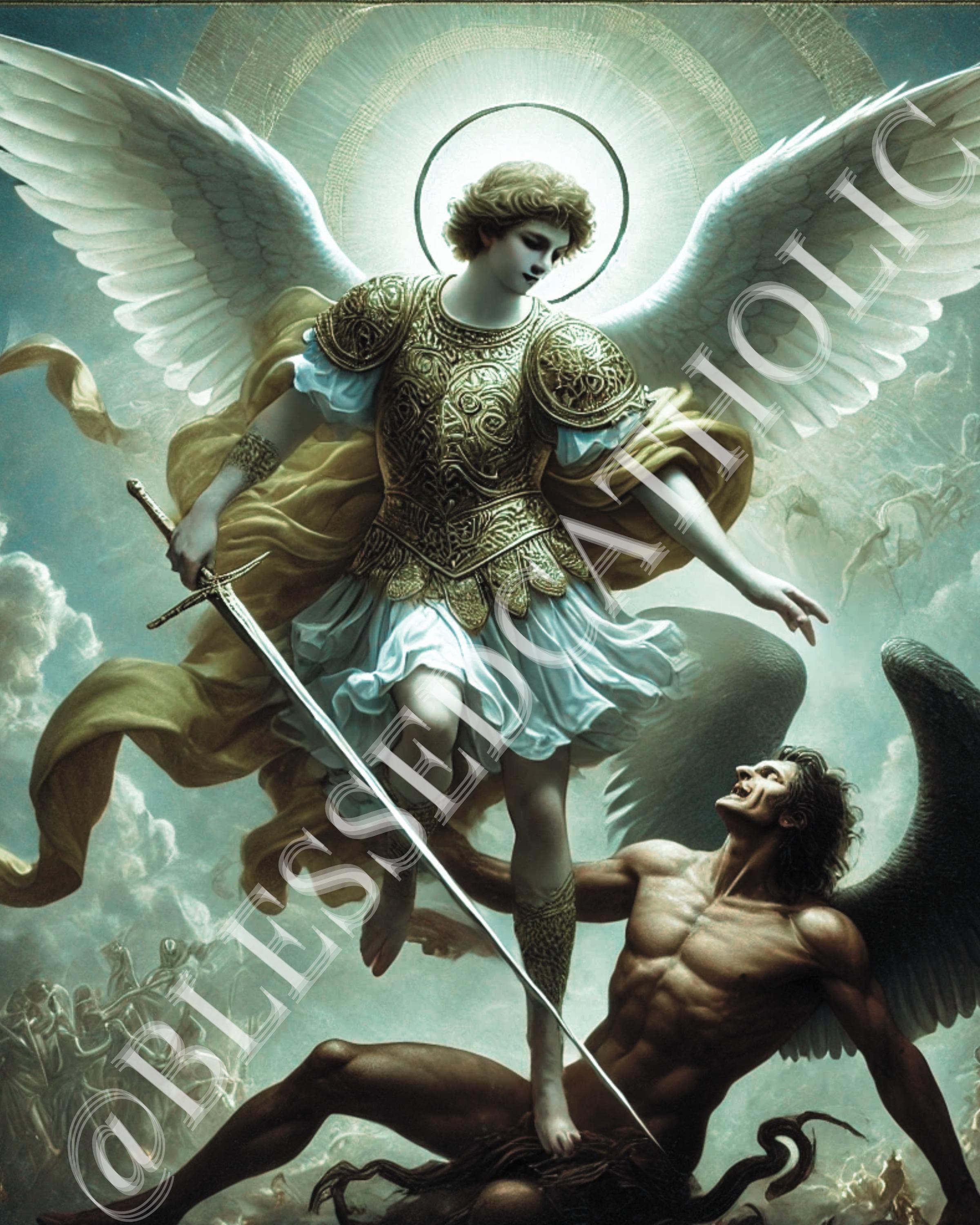 【276】＜大天使 ミカエルのハート lV＞【1点物】 ルシファーを倒す聖ミカエルの絵画：カトリック大天使像（デジタル