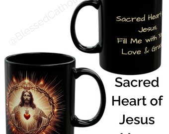 Sacred Heart of Jesus Love & Grace Catholic Coffee Mug | Jesus Christ Ceramic Mug 11oz