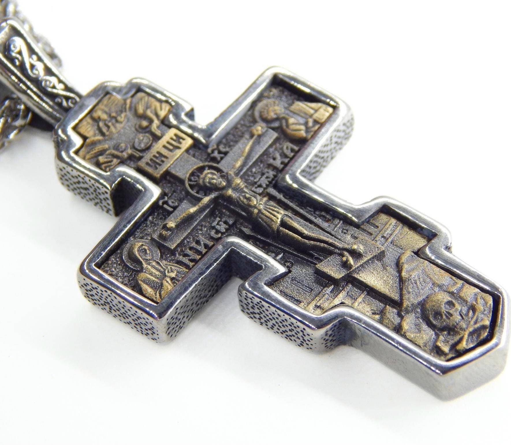 00s Archive goa ヴィンテージ　ネックレス Memento Mori Crucifix Necklace: Vintage Style Christian Orthodox