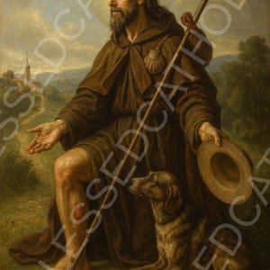 Saint Roch Digital Download | Patron Saint of Plague, Illness & Dogs | Catholic Wall Art | Printable Saint Rocco Holy Art | Instant Download