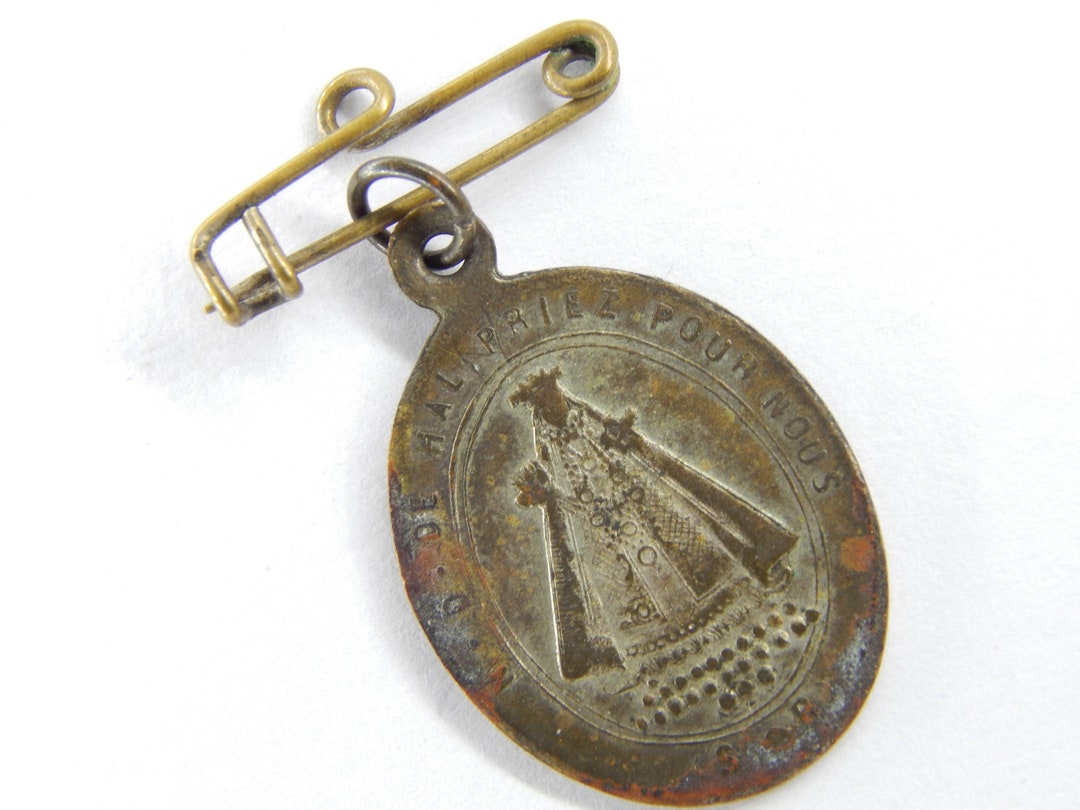 Antique French Virgin Mary Notre Dame De Hal Catholic Brooch Bronze ...
