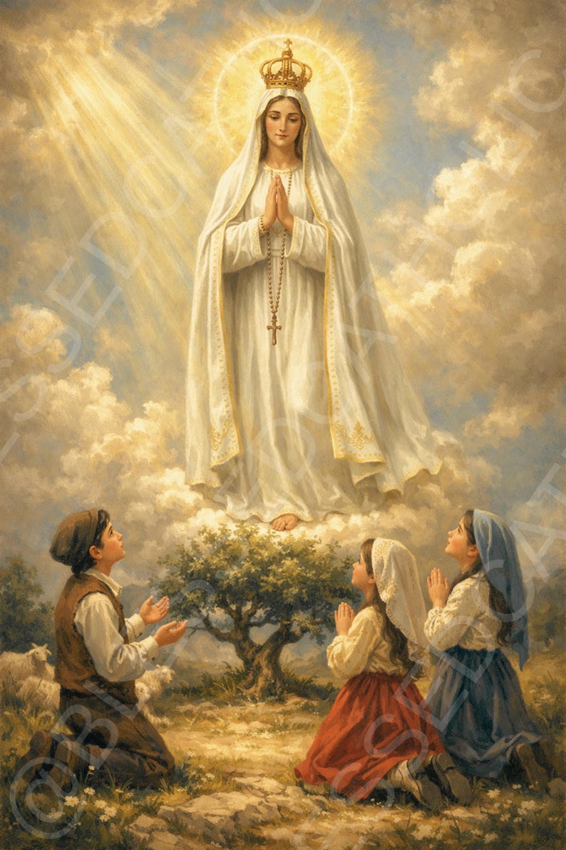 Our Lady of Fatima Art: Blessed Virgin Mary Apparition Print (digital ...